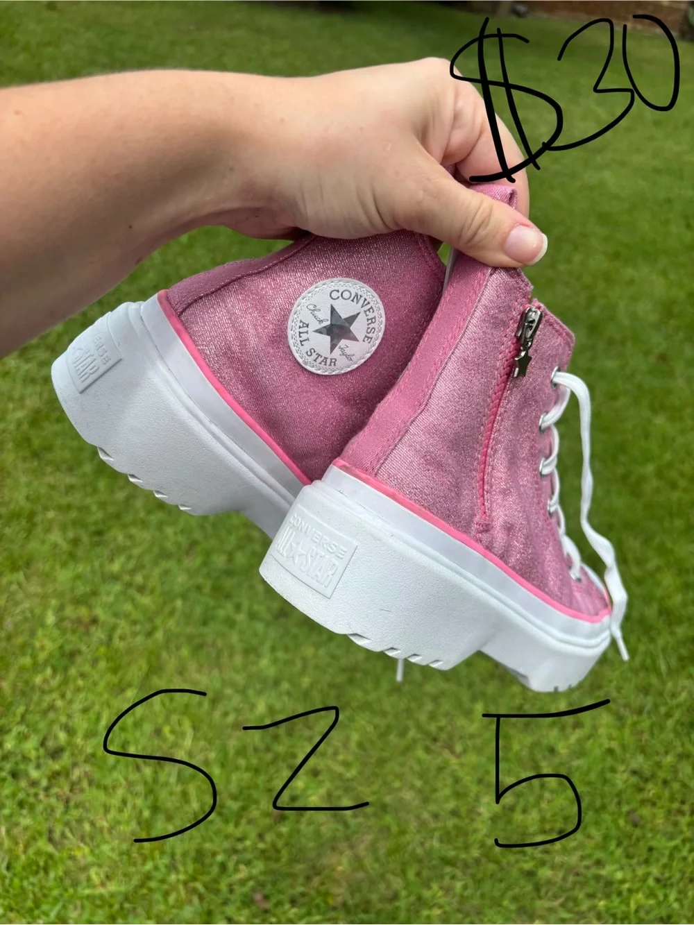 Converse Pink High-Top Platform Sneakers with Side Zip